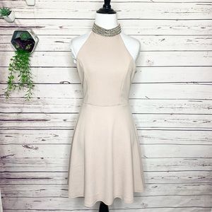 Champagne Jewel Collar Halter Skater Party Dress Size Medium